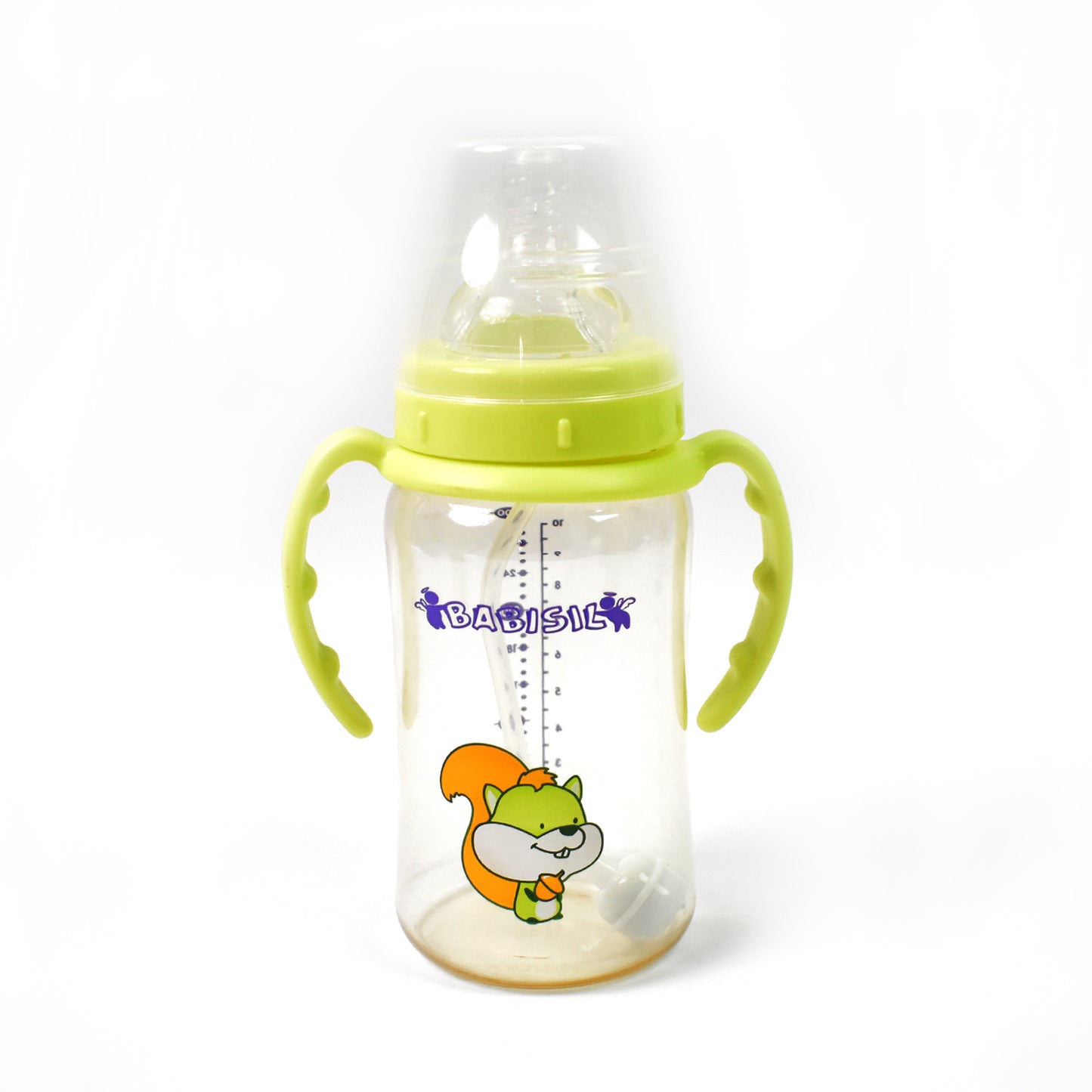 Plastic Baby Feeding Bottle With Handles Cleaning Brush Straw (300 Ml 1 Pc)