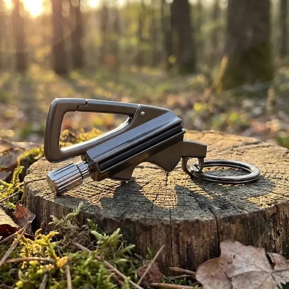 Keychain bottle opener and matchstick fire