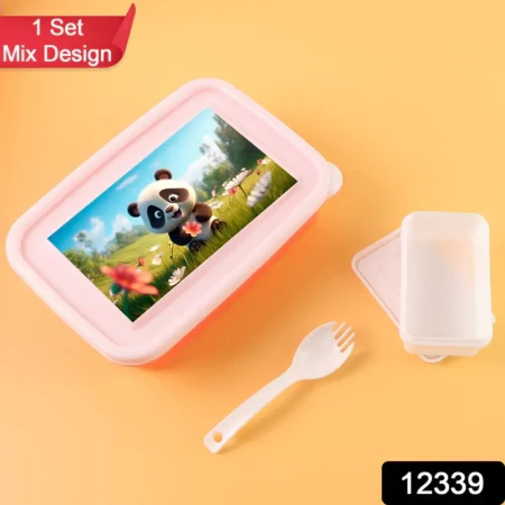 Kids cartoon printed lunch box mix design (1 set) - home & kitchen