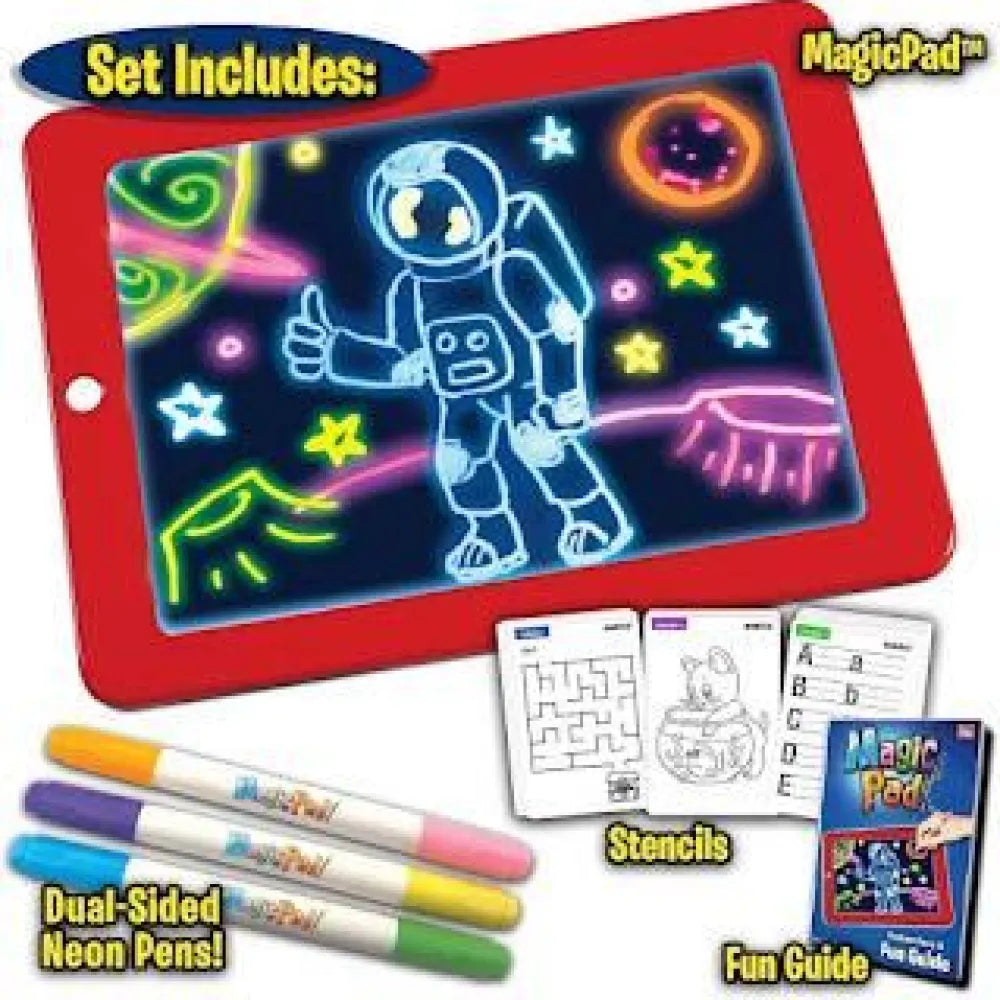 Illuminated drawing tablet with accessories.