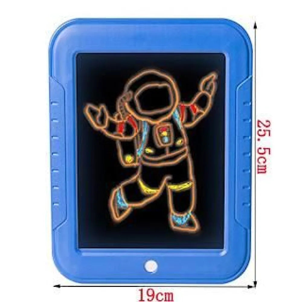 Blue drawing tablet with astronaut illustration.