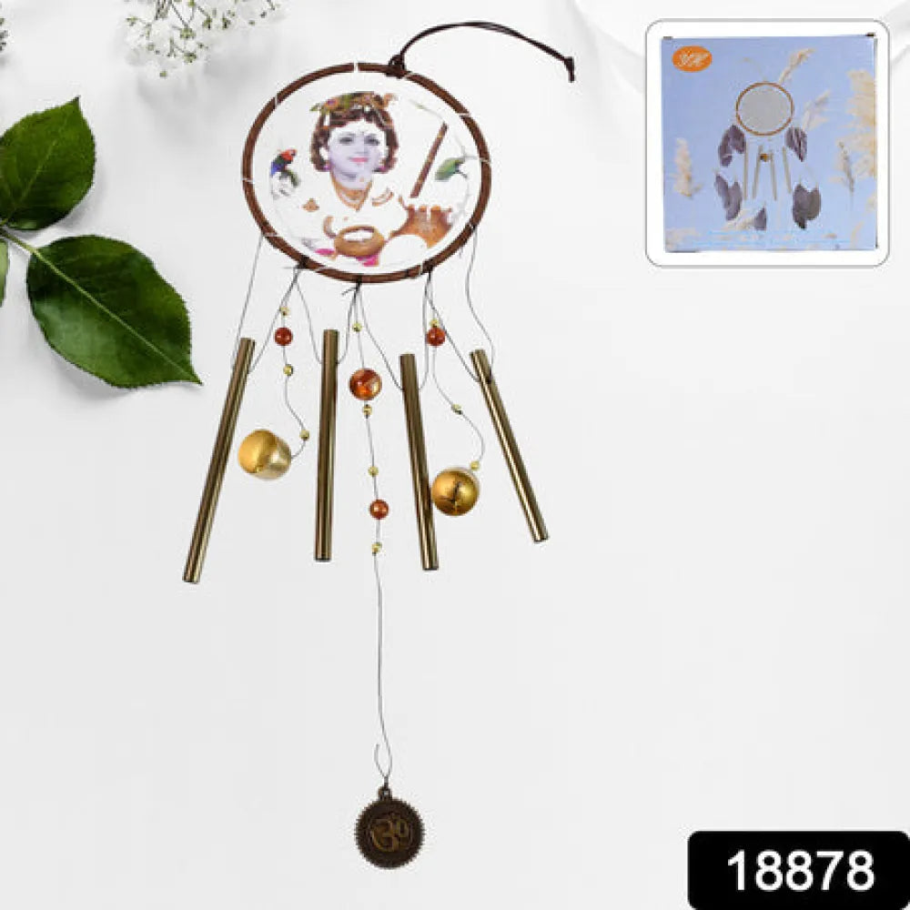 Krishna medallion dream catcher wind chime pendant wall hanging - spiritual home decor - improvement