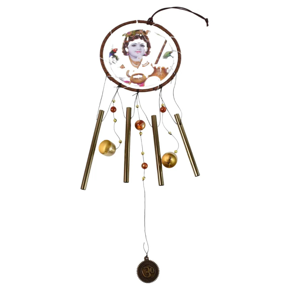 Krishna medallion dream catcher wind chime pendant wall hanging - spiritual home decor - improvement