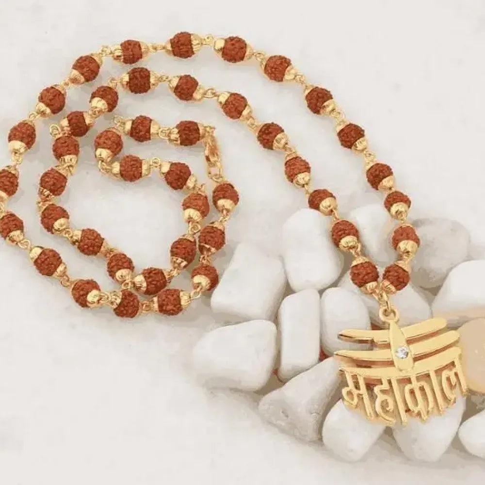 Traditional 108-bead rudraksha mala with ornate pendant necklace - potential heroes