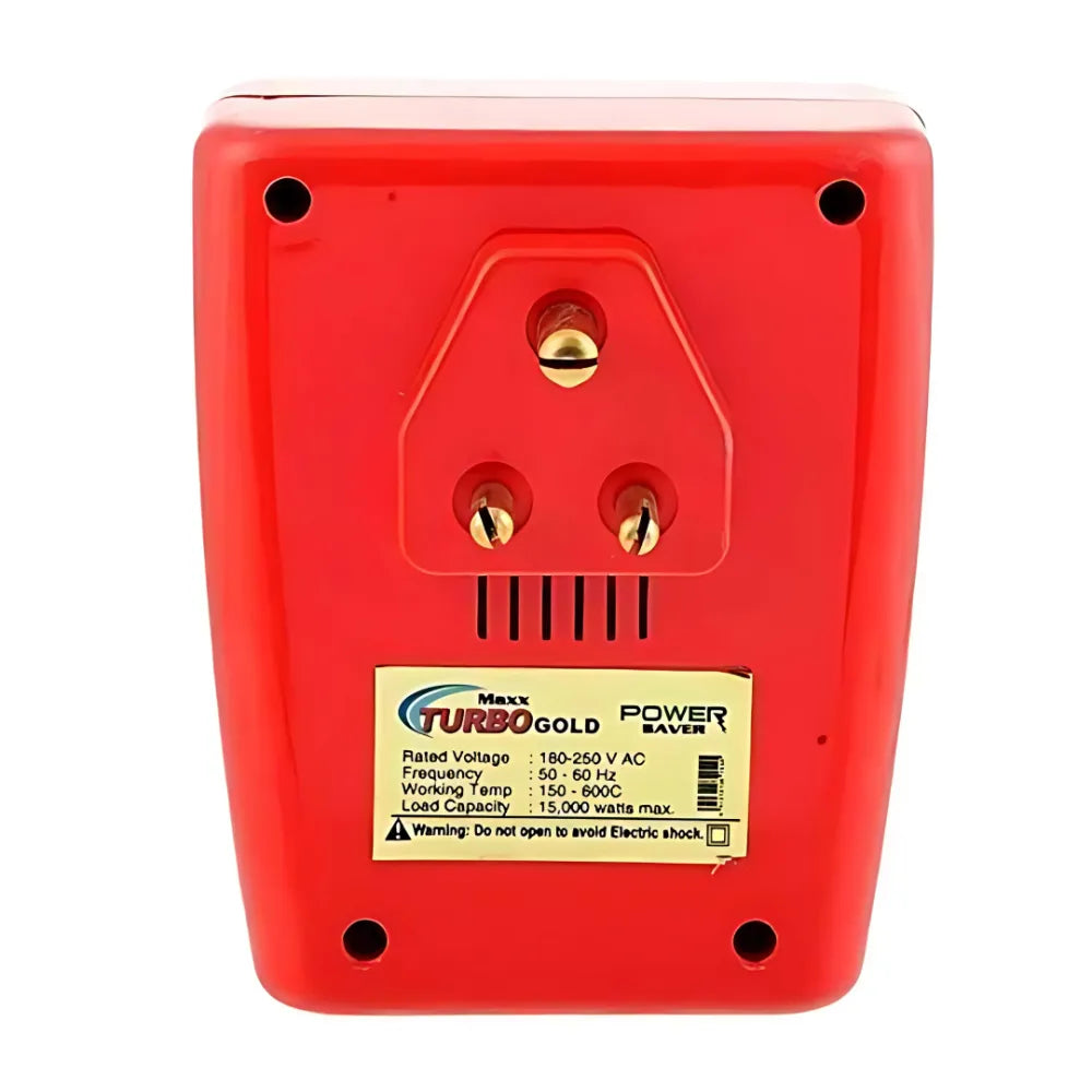 Red power saver with three-prong plug.