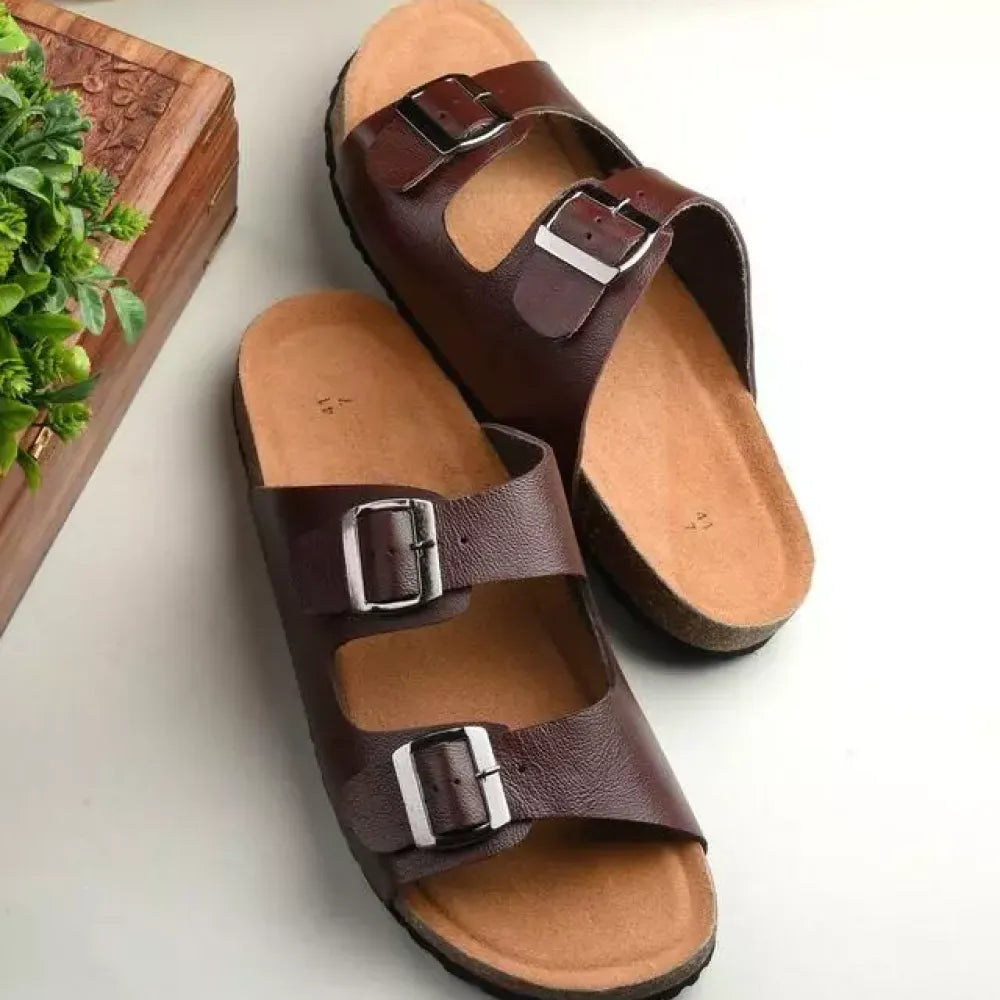 Mens arizona cherry leather slippers - footwear