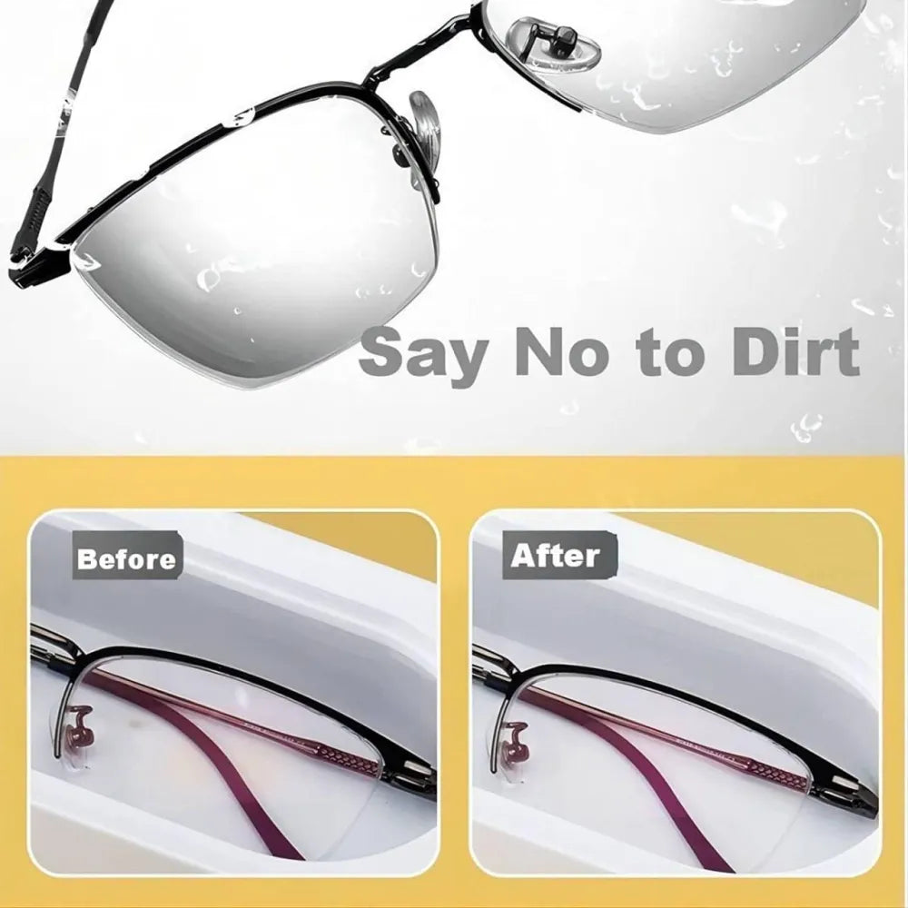 Eyeglasses cleaning demonstration.