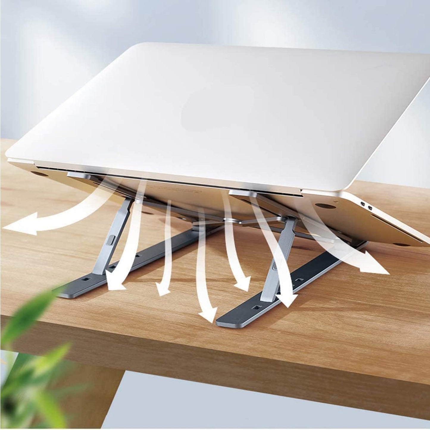 12874 Laptop Stand For Desk Metal Portable Laptop Stand With 6 Adjustable Angles Laptop Riser Phone And Tablet Stand Compatible For All Laptop