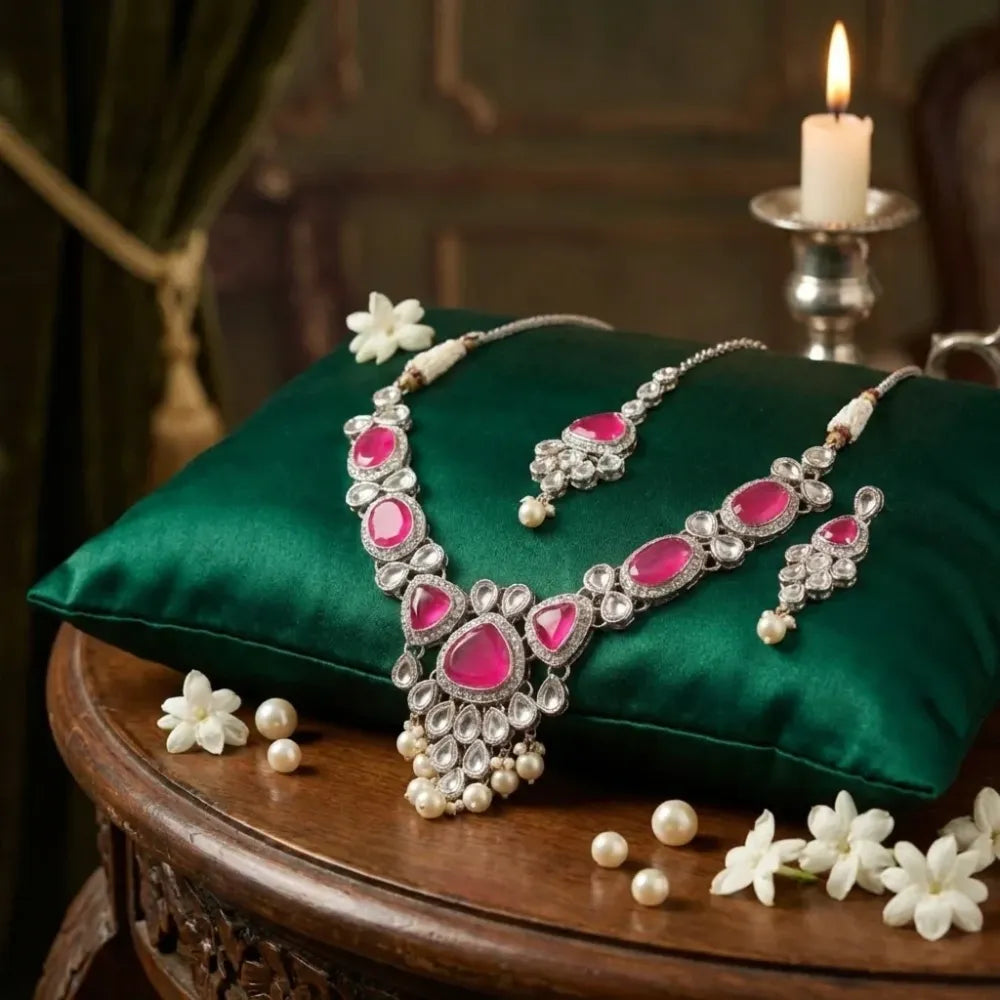 Pink kundan & pearl necklace set - jeweller set