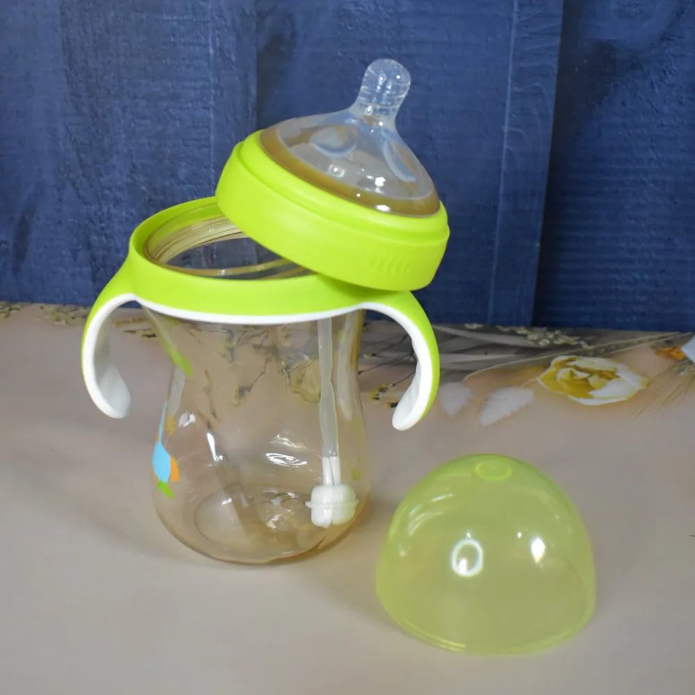 Plastic baby feeding bottle with handles straw (300 ml 1 pc) - care