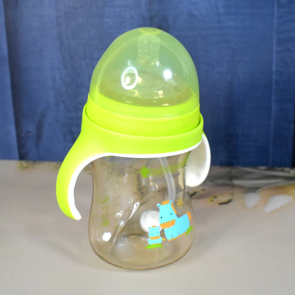 Plastic baby feeding bottle with handles straw (300 ml 1 pc) - care