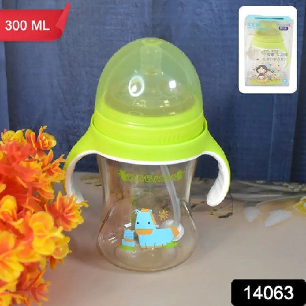 Plastic baby feeding bottle with handles straw (300 ml 1 pc) - care