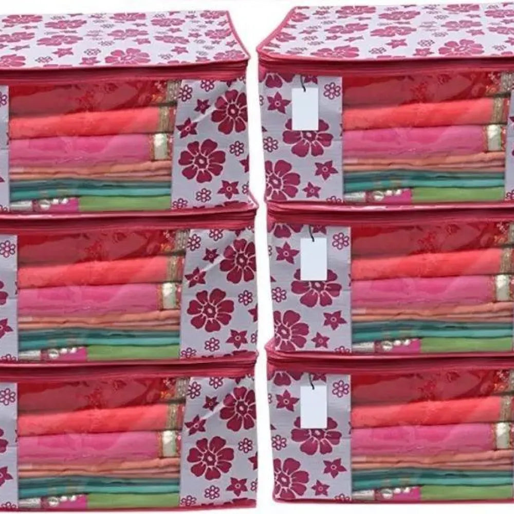Six floral-patterned storage bags.