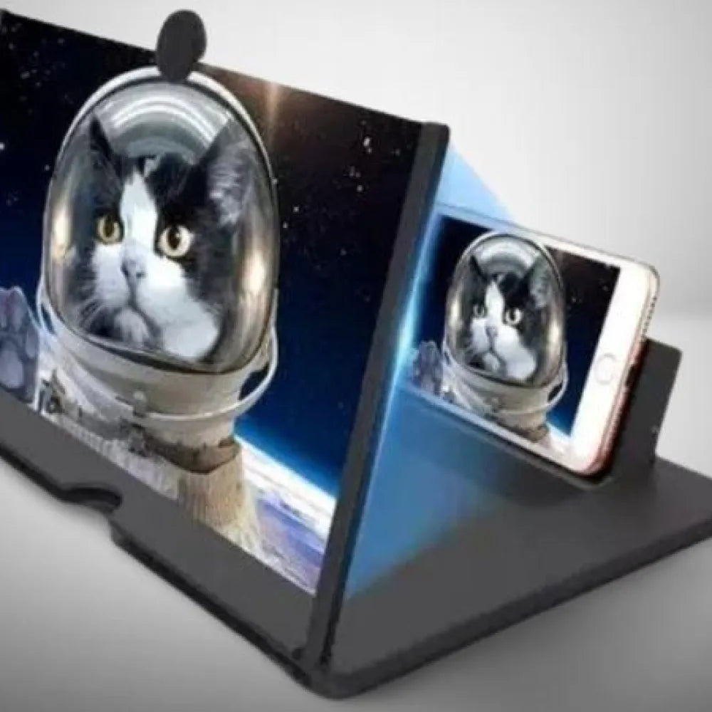 Smartphone screen magnifier with astronaut cat image.