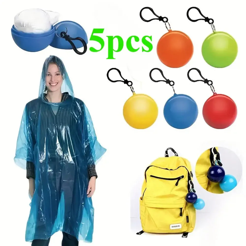 Portable disposable emergency raincoats waterproof rain poncho in a ball for traveling camping outdoor (pack of 5)