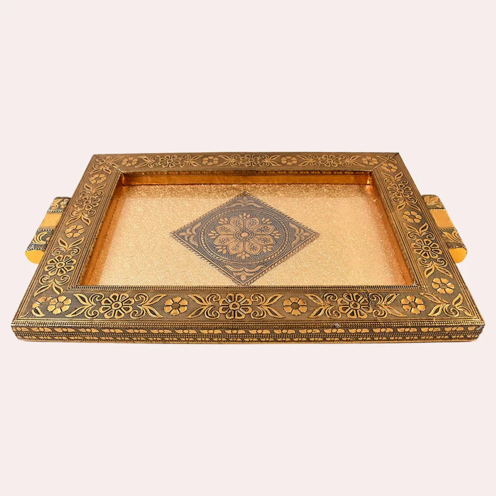 Premium antique-style rajwadi decorative serving tray 40x26 cm - home & kitchen