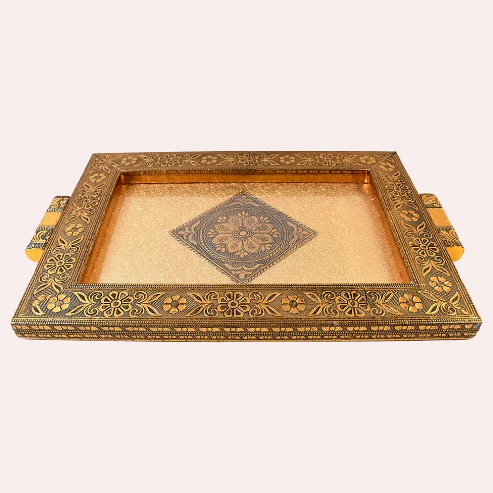 Rajwadi antique decorative tray – 40×26 cm - home & kitchen