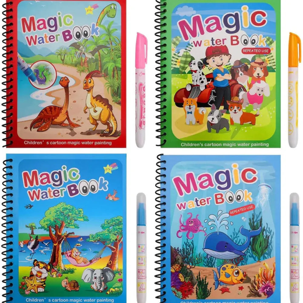 Four magic water coloring books with pens.