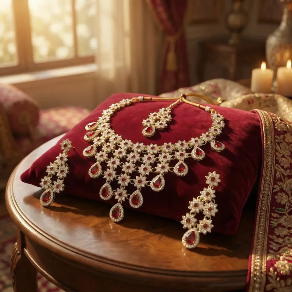 Ruby red floral kundan set - jeweller set