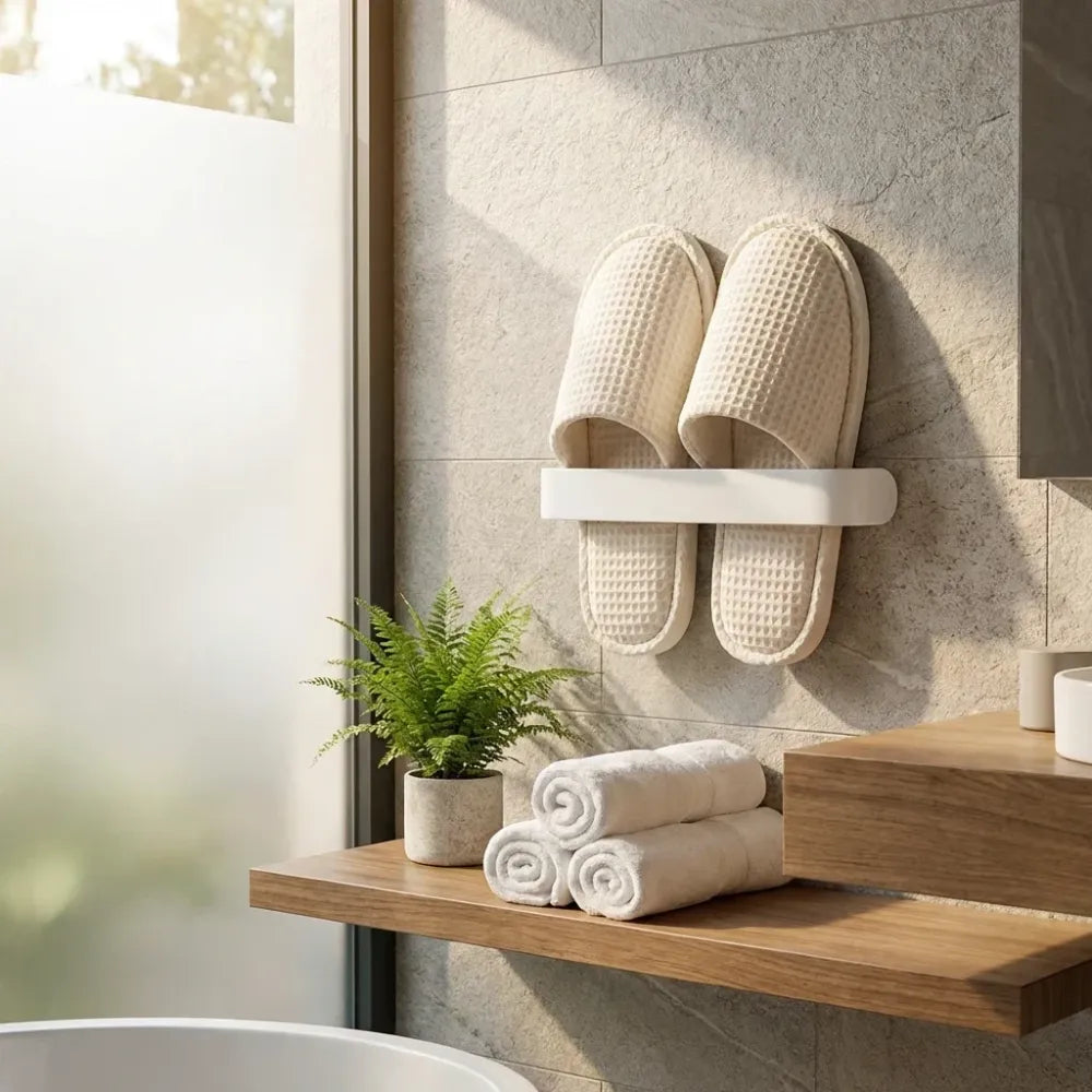 Self-adhesive towel & slipper rack - home improvement