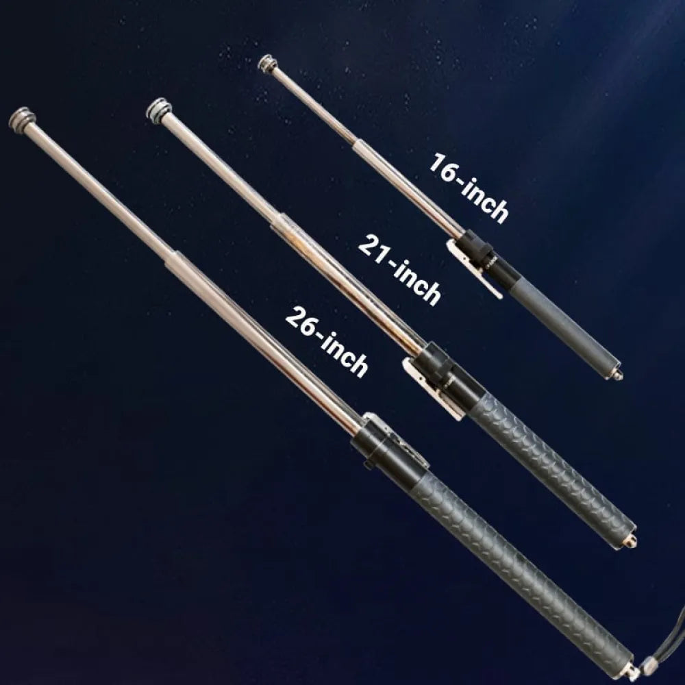 Telescopic steel batons with textured grips.