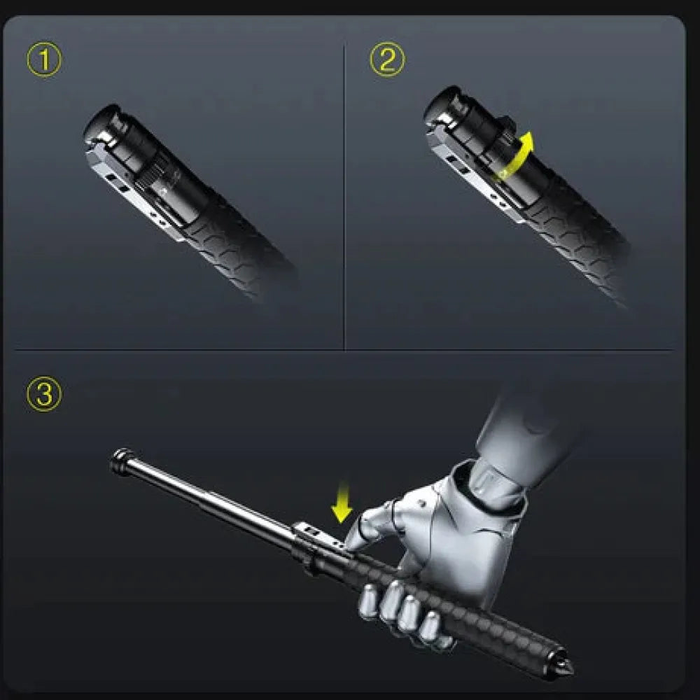 Telescopic baton with deployment instructions.