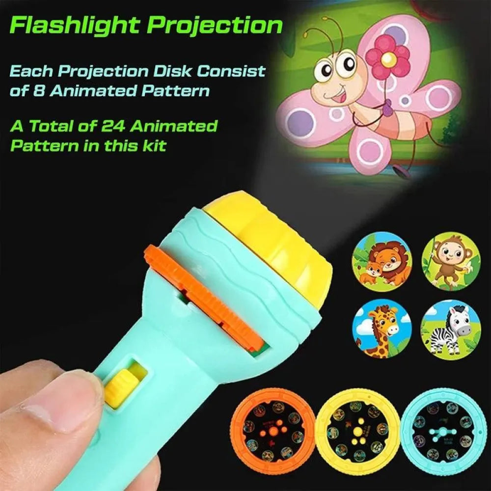 Children’s flashlight projector with interchangeable disks.