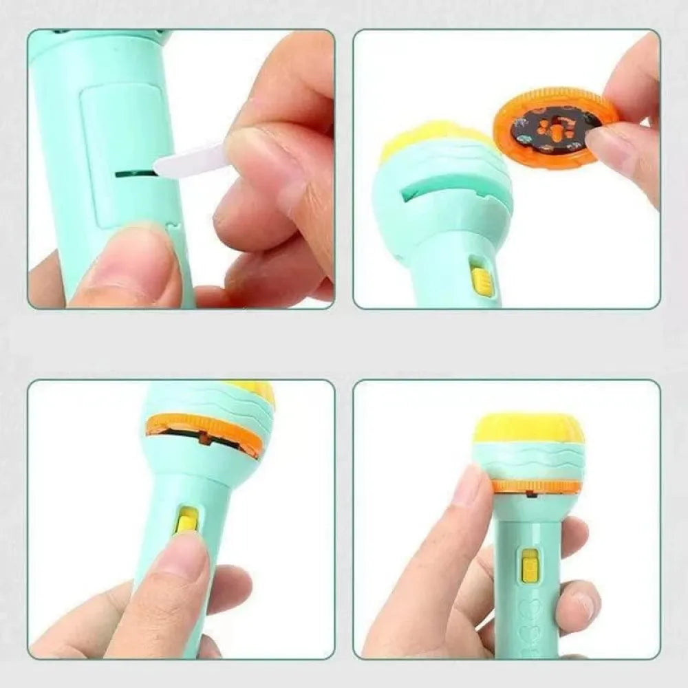 Turquoise and yellow projector flashlight.