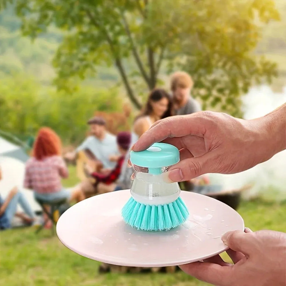 Soap-dispensing scrub brush - kitchen tool