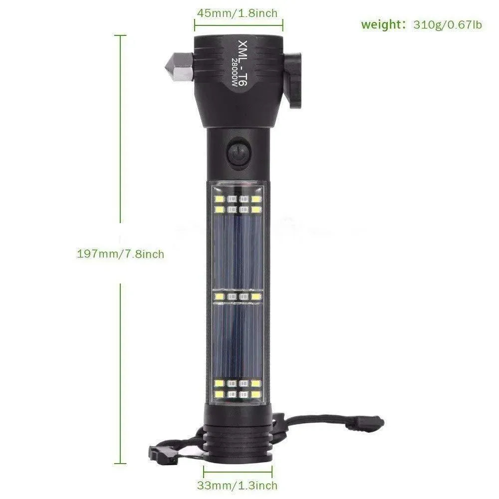 Solar-powered emergency flashlight