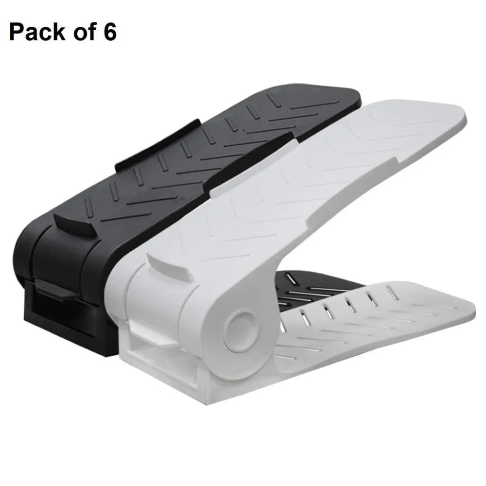 Black and white shoe organizers.