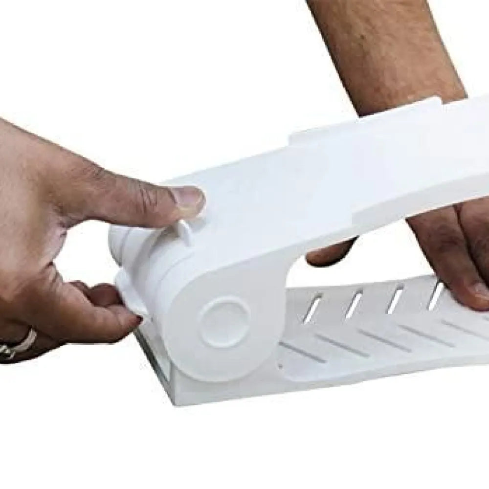 White plastic shoe organizer.