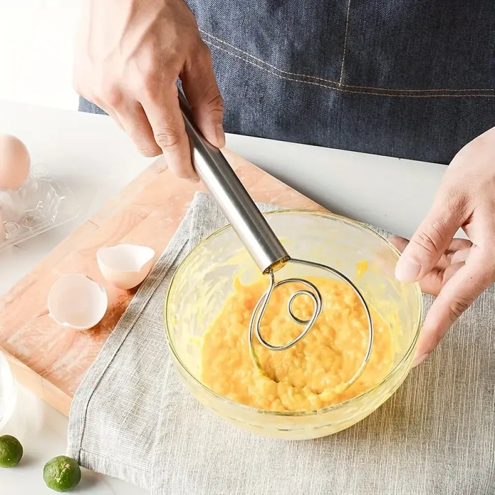 Stainless steel dough whisk