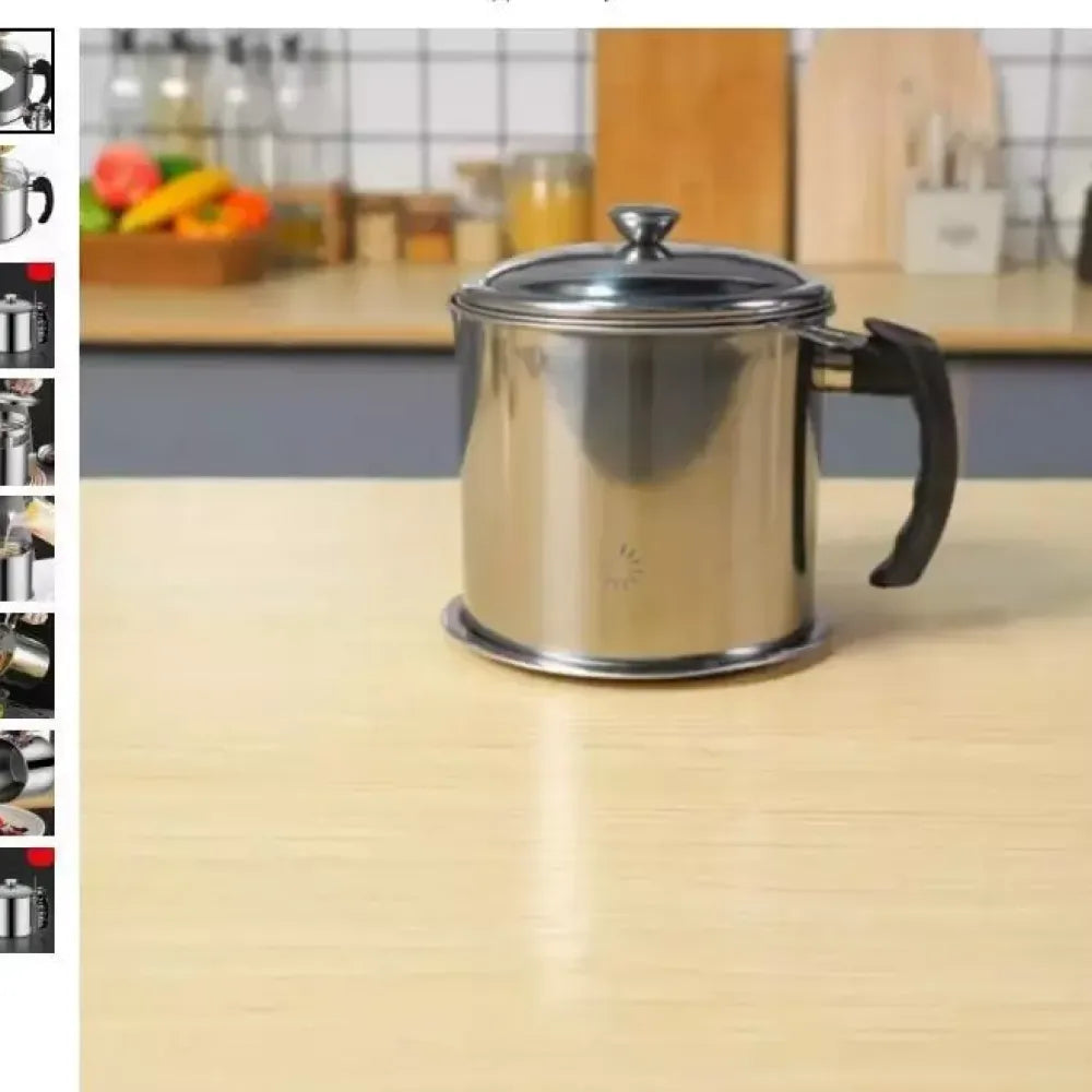 Stainless steel kitchen oil filter with lid - home essentials