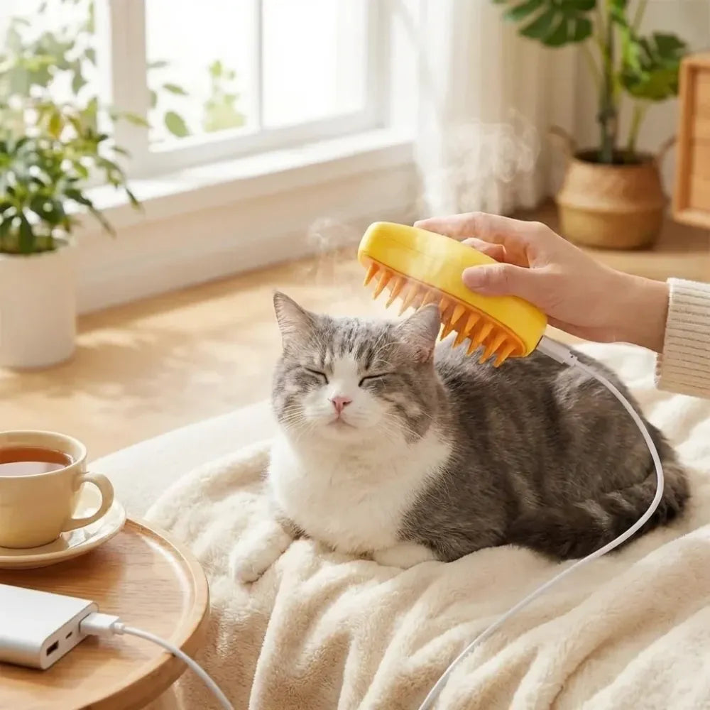 Steaming pet hair brush