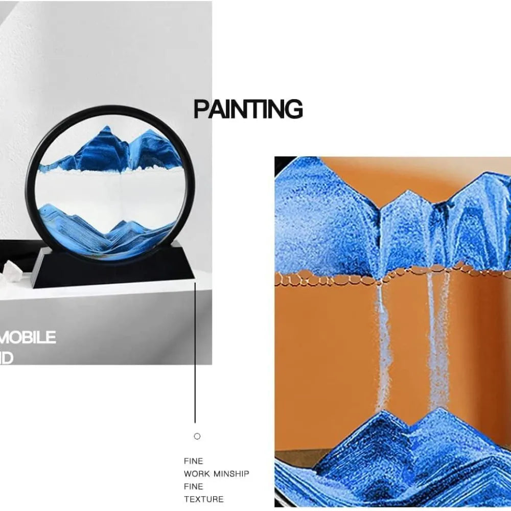 Blue sand art display.
