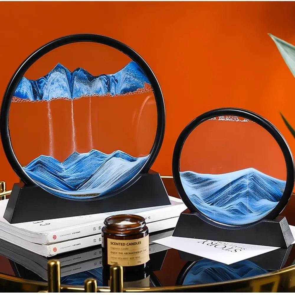 Circular sand art displays.