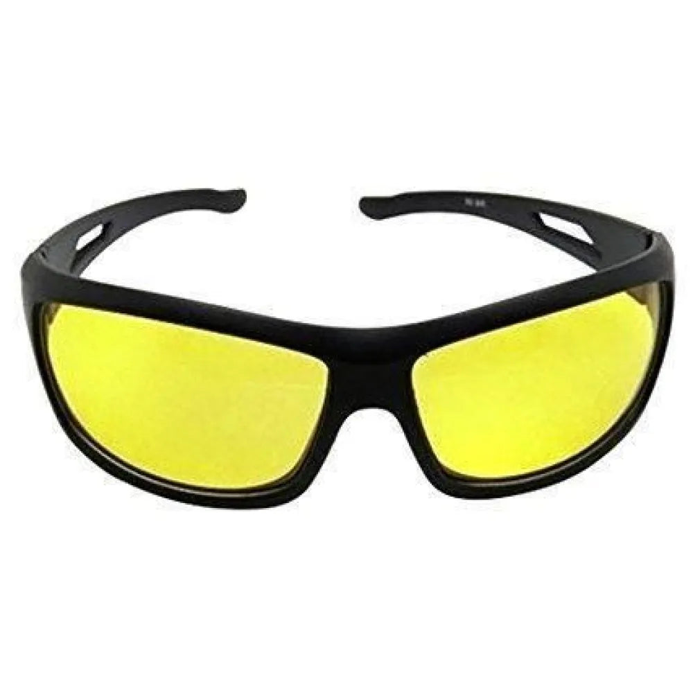 Black-framed sunglasses with yellow lenses.