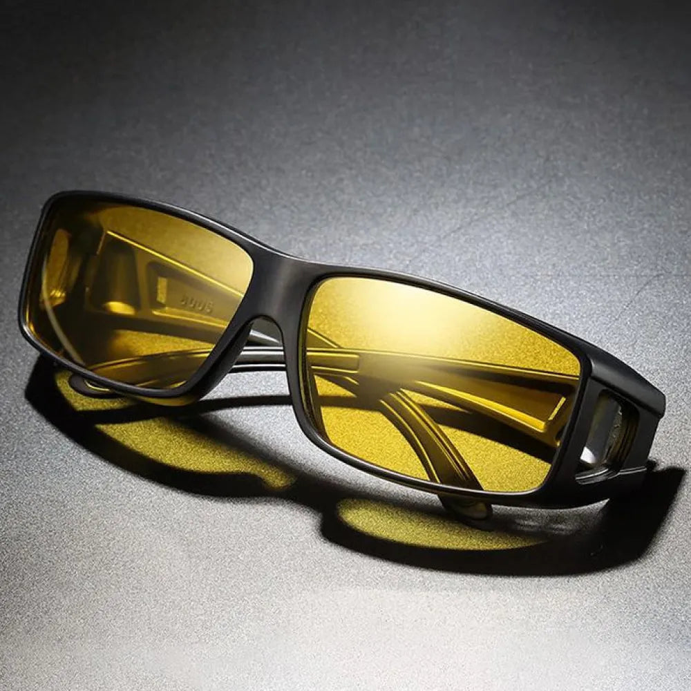 Yellow-tinted driving sunglasses.