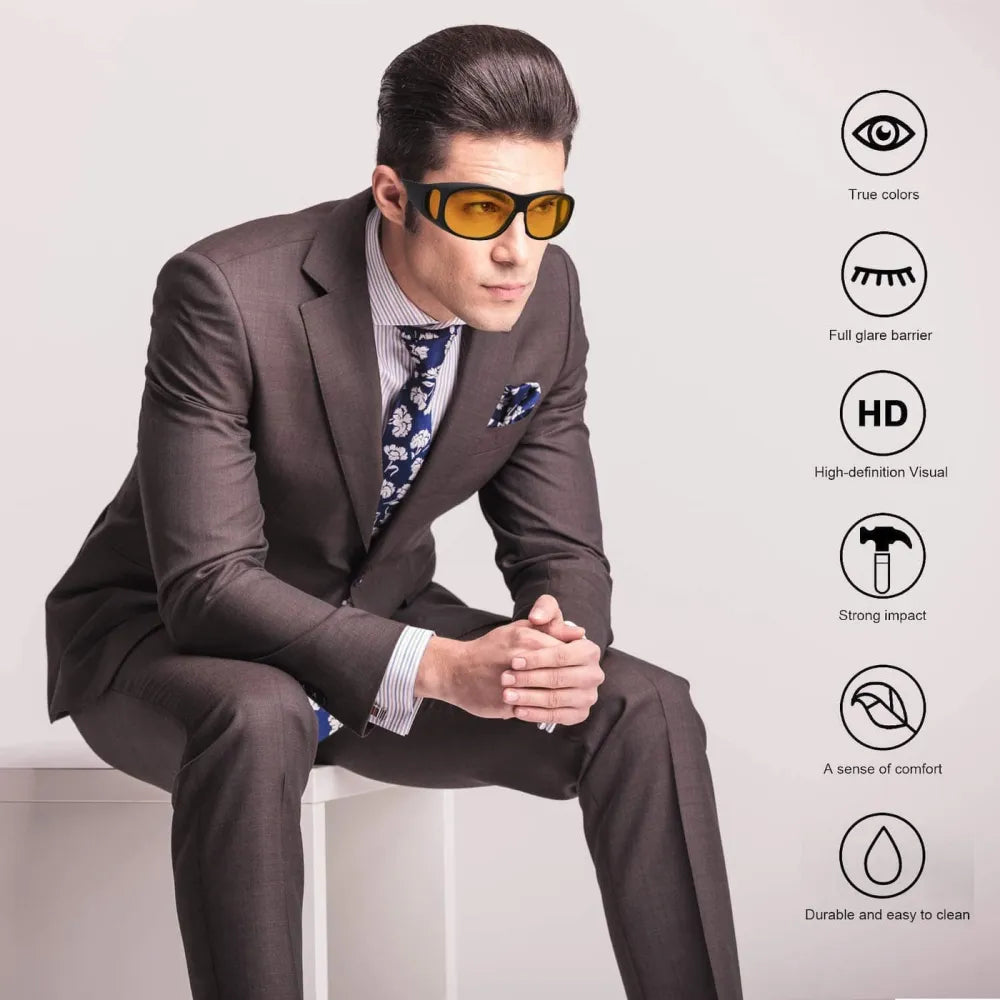 Man in a suit wearing yellow-tinted glasses.