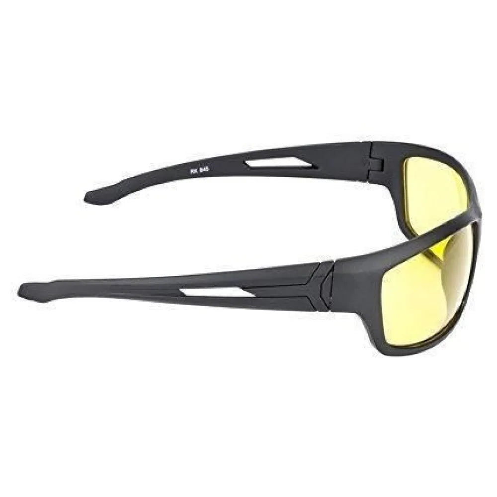 Black sunglasses with yellow lenses.