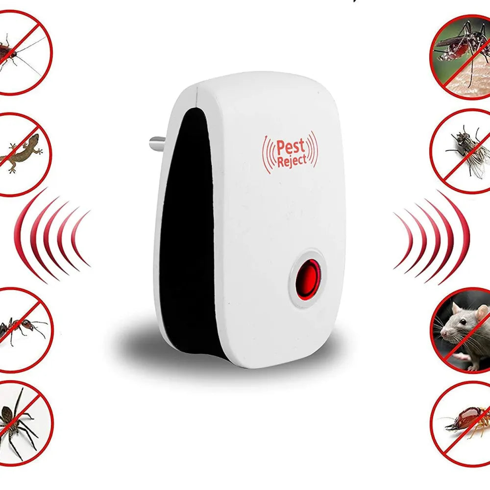 Ultrasonic pest repeller machine for mosquito rats cockroach home plug in electric repellent control reject aid (red)