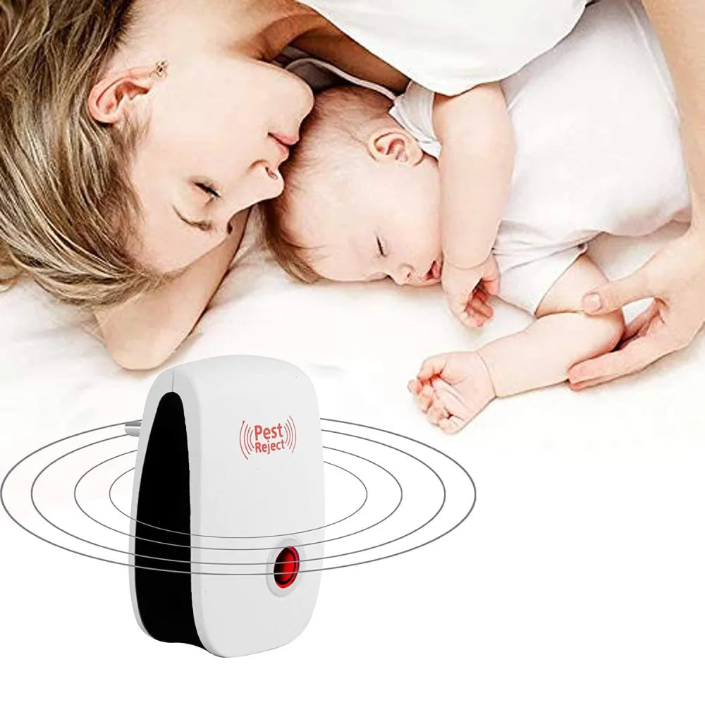 Ultrasonic pest repeller machine for mosquito rats cockroach home plug in electric repellent control reject aid (red)