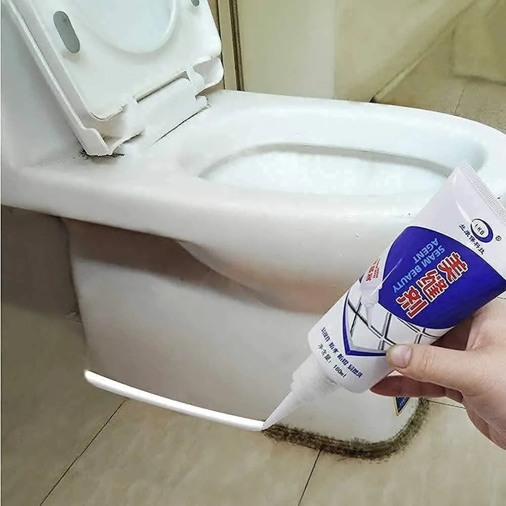 Seam beauty agent being applied to a toilet.