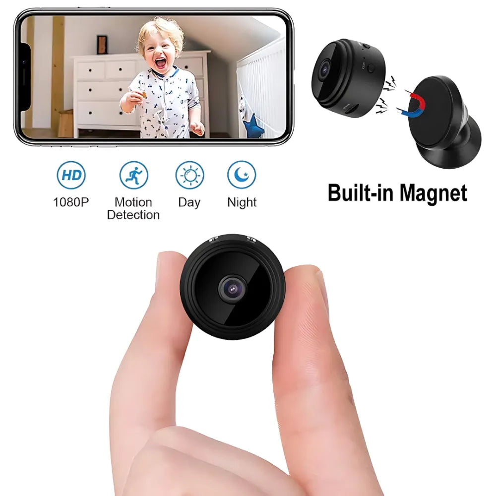 Miniature black surveillance camera.
