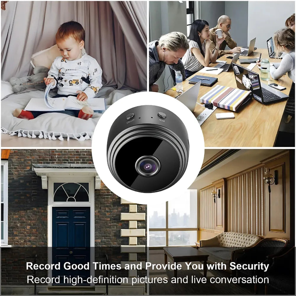 Small black security camera.
