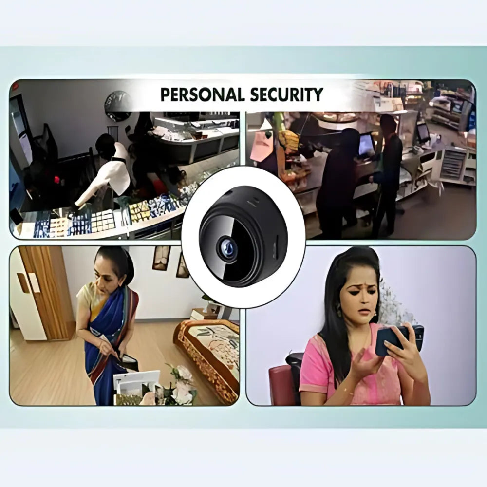 Small black security camera.