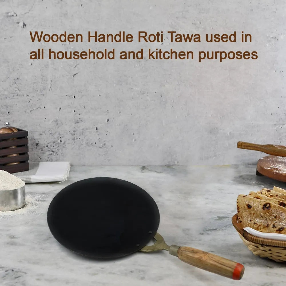 Wooden handle iron tawa - home & kitchen