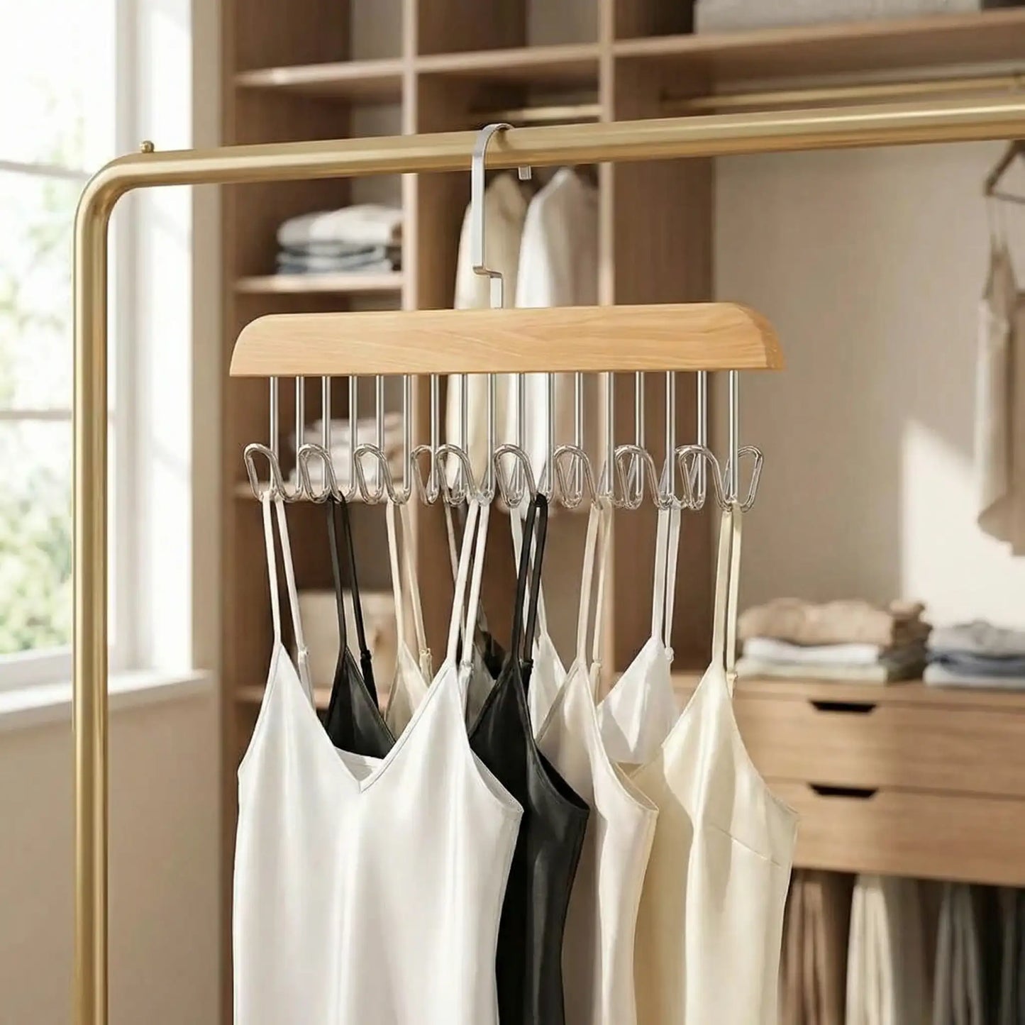 Wooden Hanger with Metal Hooks (Pack of 2)
