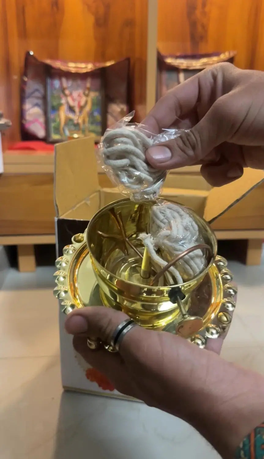 Brass akhand jyot diya with rotating wick